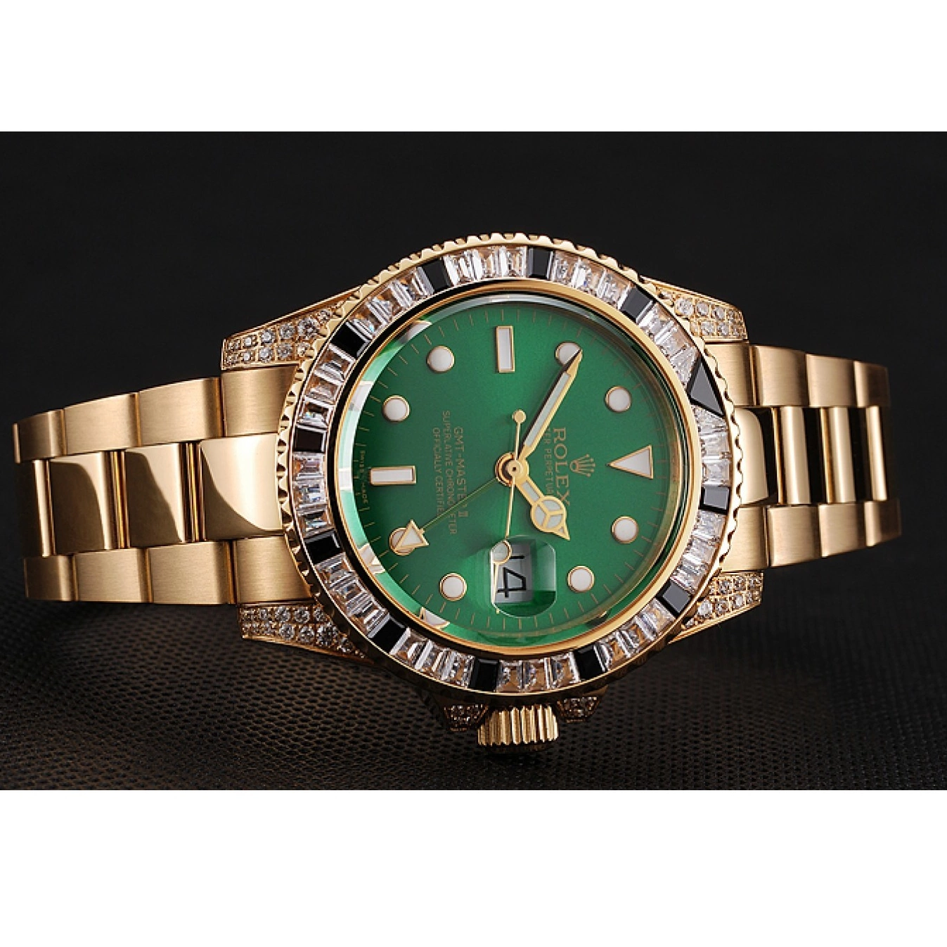 Aaa replica watch Case Set Master Bracelet And II GMT Bezel Stone Dial Gold Swiss 1453748 Rolex Green 0722